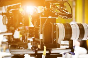 Camera on film set, behind the scenes
